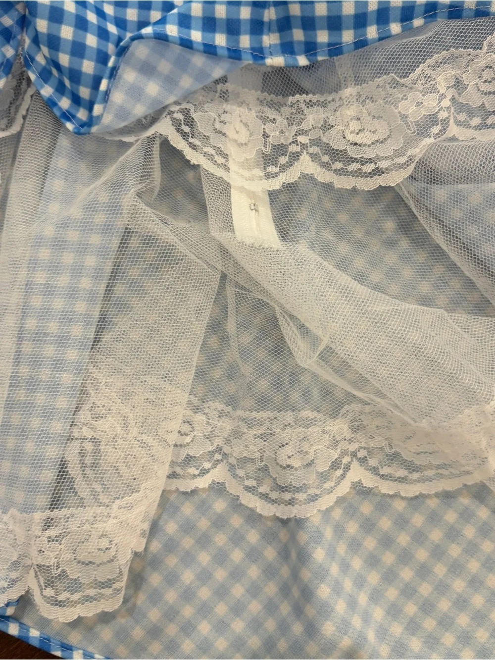Wizard of Oz Dorothy Blue Gingham Pinafore Dress with Cream Blouse Costume. Sz M